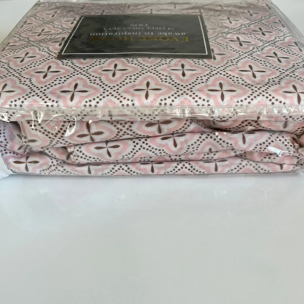 Evoke Home Awake To Inspiration Pink Twin 3 piece Size Sheet Set  Microfiber GEO